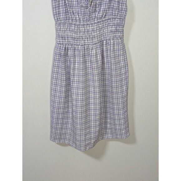 WAYF Smocked Waist Purple Gingham Checkered Mini Dress - Size M - Picture 3 of 9